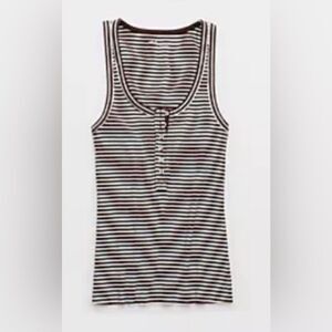 American Eagle “ Tuck it in” Henley Brown and White Women's Tank Top NWOT